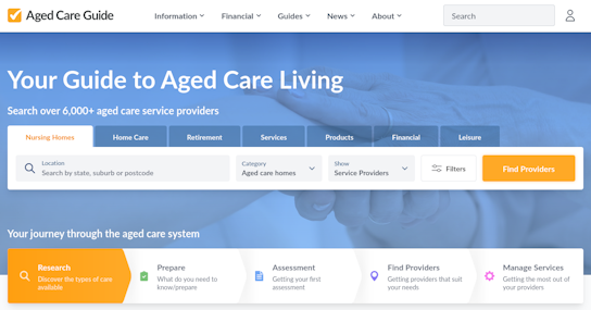 Aged Care Guide Home Page Screenshot